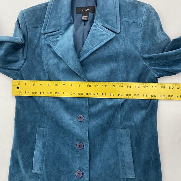 Alfani Leather Jacket Womens Large Blue Suede Lined Buttons Blazer - Picture 8 of 12
